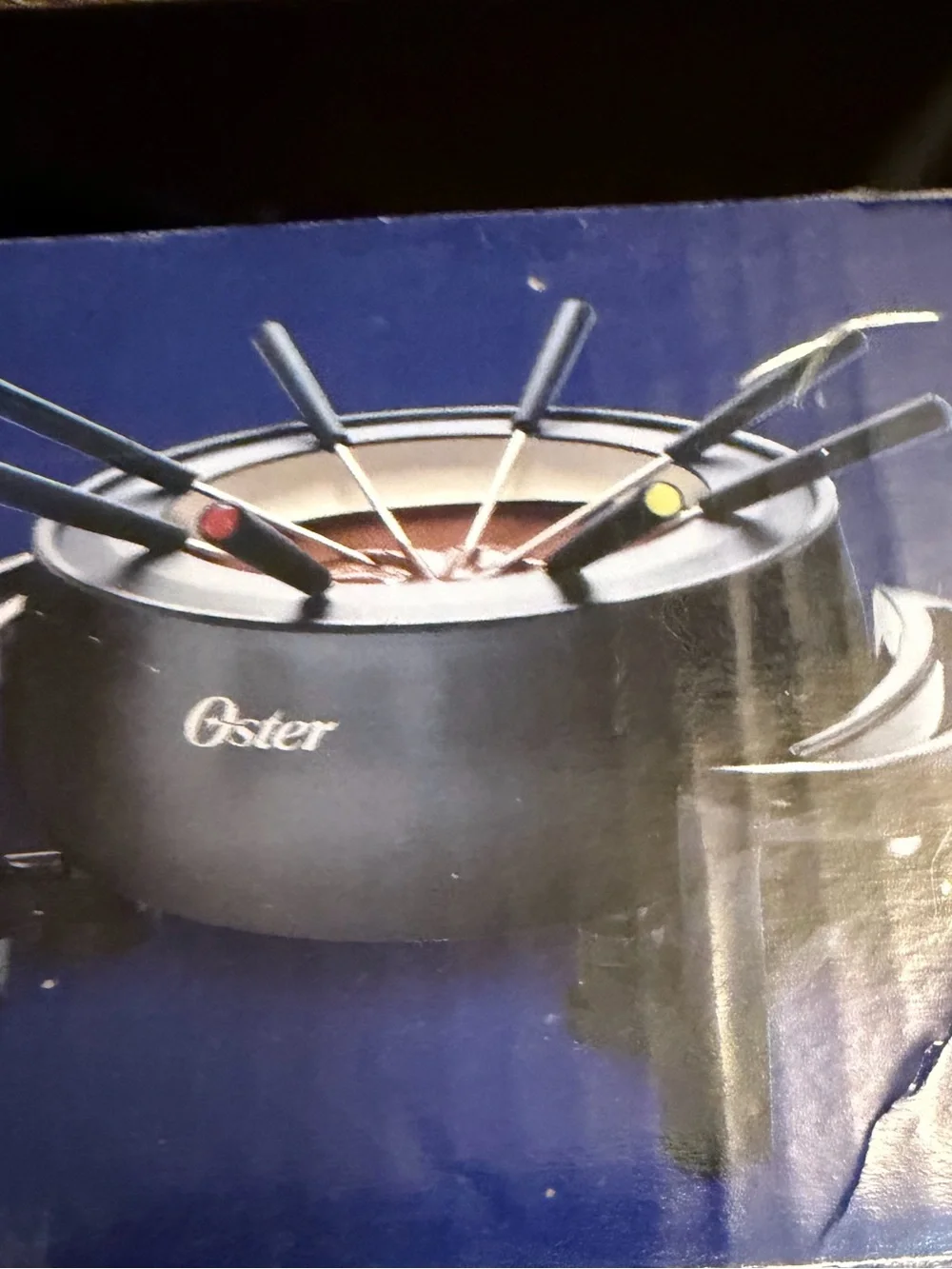 NEW! OSTER Black Duraceramic Electric Fondue Pot with Forks 3 quart Easy Clean